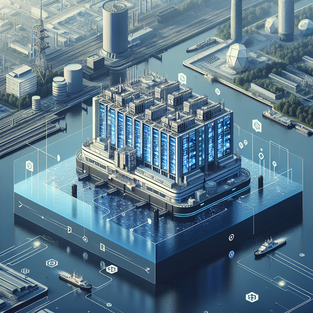 Vista aerea del data center galleggiante nel porto di Rotterdam