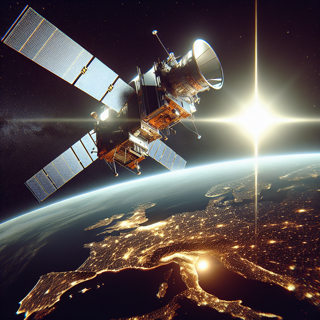 Satellite CSES-02 in orbita attorno alla Terra con sfondo ionosferico