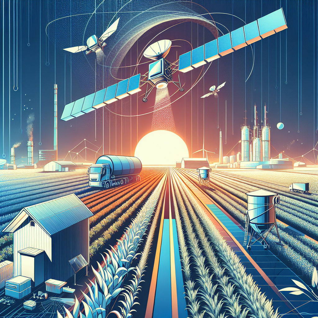 Satellite hyperspettrale in orbita sopra campi coltivati